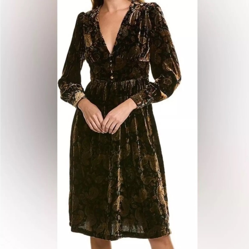 NWT Boden “Elise" Black Paisley Velvet Midi Dress